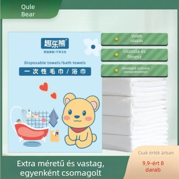 Egyszer használatos fürdő törölköző, vastított és megnövelt, hordozható és puha; poliészter anyag; gyapot tartalom; szövés: sima szövés