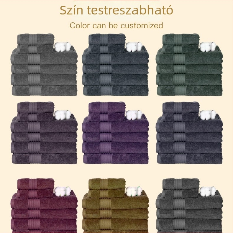 Mengfeisi pamutból készült fürdő- és arc törölközők garnitúra | 16 db | 200 g/m² | Logó testreszabás
