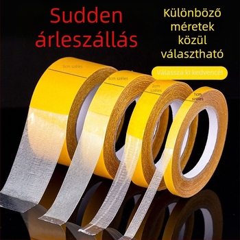 Szövetalapú kétoldalas ragasztószalag, átlátszó, tépőhálóval, nyom nélkül.