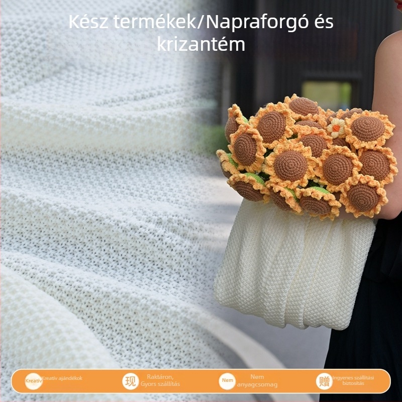 Készen kötött pléd napraforgó- és margaréta virágokkal, virágos pléd, Tanárnapi ajándék