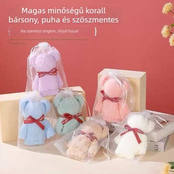 Medvés törölköző ajándékdobozban, korall velúr, 70 g, logónyomás, testreszabás elérhető