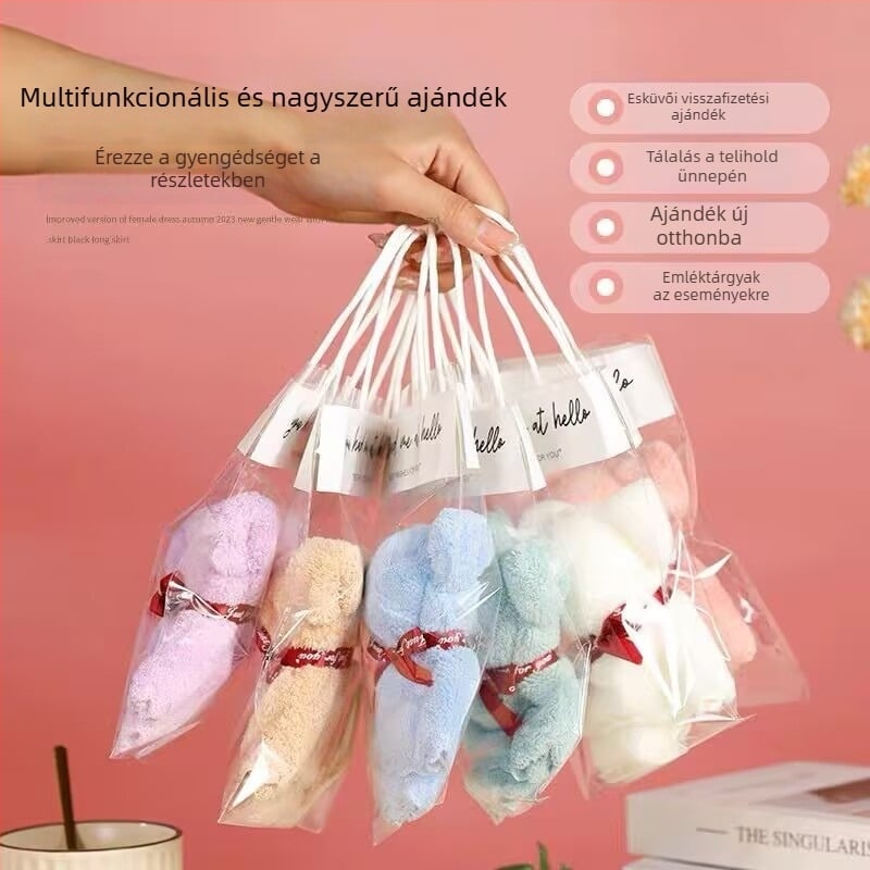 Medvés törölköző ajándékdobozban, korall velúr, 70 g, logónyomás, testreszabás elérhető