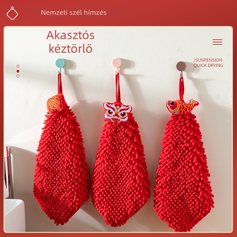 Chenille kéztörlő akasztóval – konyha és fürdőszoba, 50–80 g, 10 szál