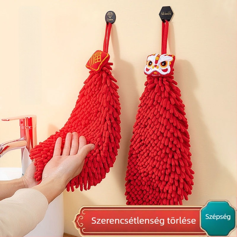 Chenille kéztörlő akasztóval – konyha és fürdőszoba, 50–80 g, 10 szál