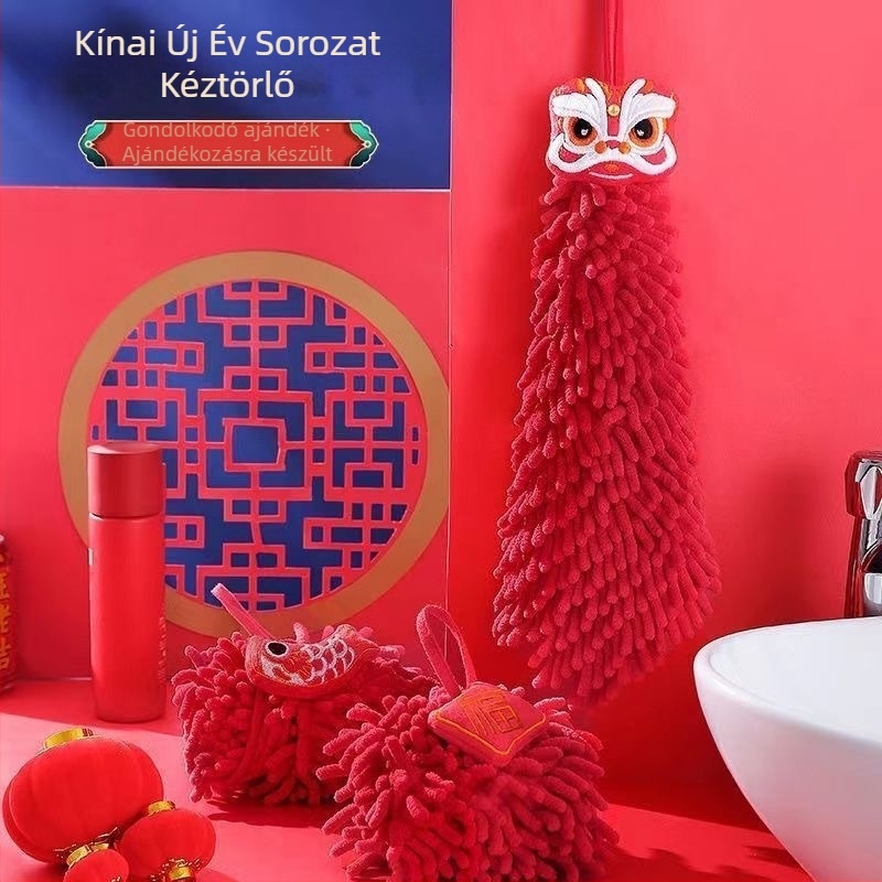 Chenille kéztörlő akasztóval – konyha és fürdőszoba, 50–80 g, 10 szál