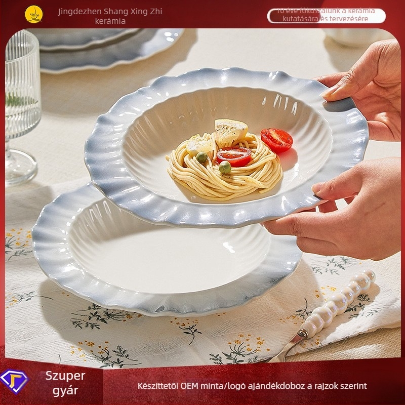 Porcelán étkészlet alá-glazúros virágos mintával, kerek forma, mikrohullámú sütőben használható