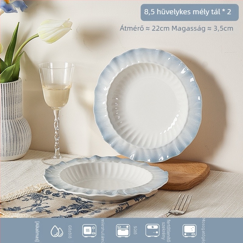 Porcelán étkészlet alá-glazúros virágos mintával, kerek forma, mikrohullámú sütőben használható
