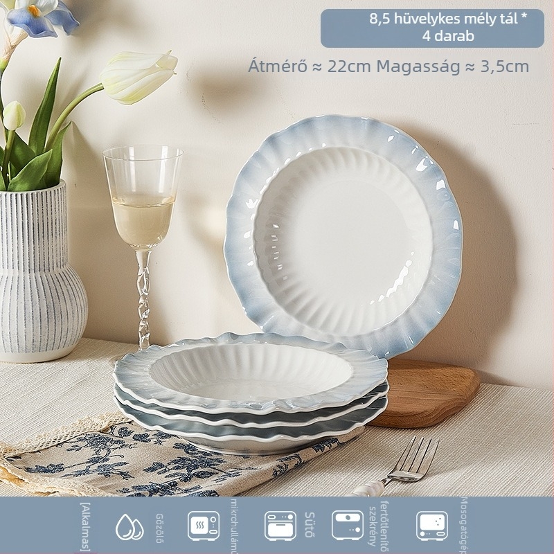 Porcelán étkészlet alá-glazúros virágos mintával, kerek forma, mikrohullámú sütőben használható