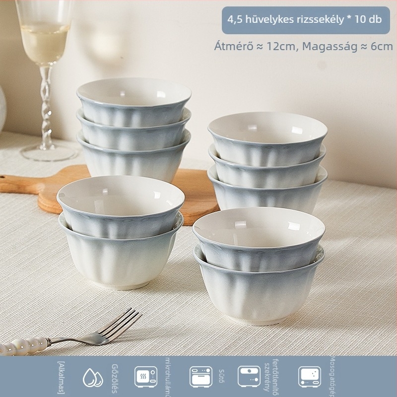 Porcelán étkészlet alá-glazúros virágos mintával, kerek forma, mikrohullámú sütőben használható