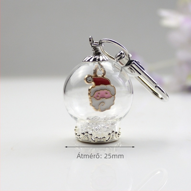 Kulcstartó medál Mikulás- és hóember-motívummal és karácsonyfával, üveg és lazurit anyagú, édes stílusú, ajándékhoz kész