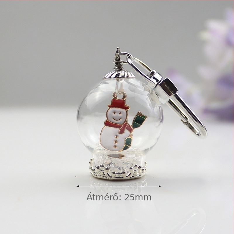 Kulcstartó medál Mikulás- és hóember-motívummal és karácsonyfával, üveg és lazurit anyagú, édes stílusú, ajándékhoz kész