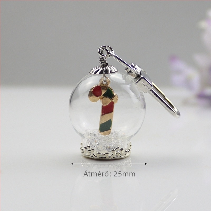 Kulcstartó medál Mikulás- és hóember-motívummal és karácsonyfával, üveg és lazurit anyagú, édes stílusú, ajándékhoz kész