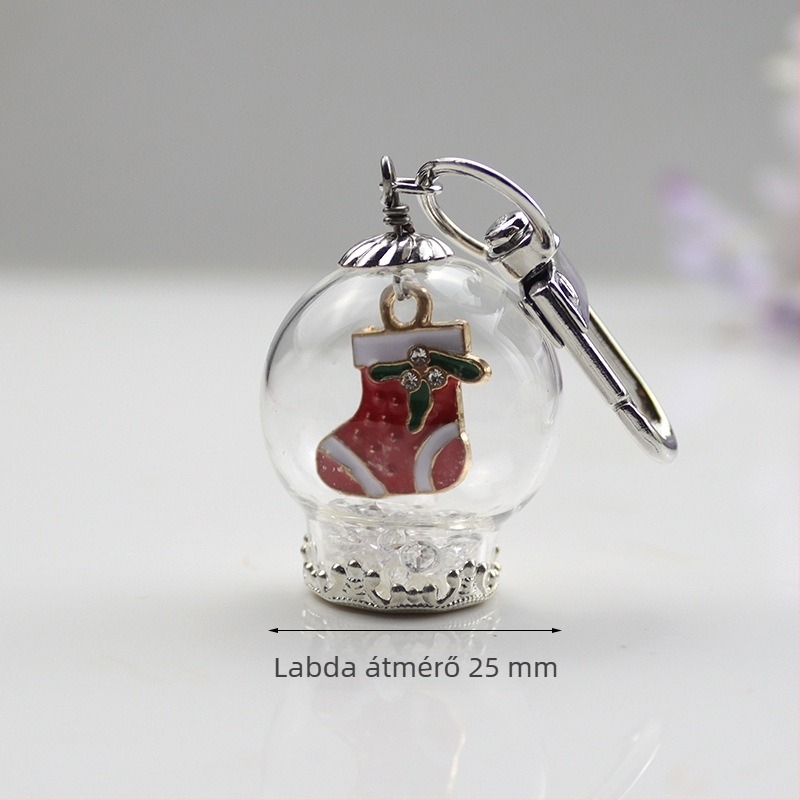 Kulcstartó medál Mikulás- és hóember-motívummal és karácsonyfával, üveg és lazurit anyagú, édes stílusú, ajándékhoz kész