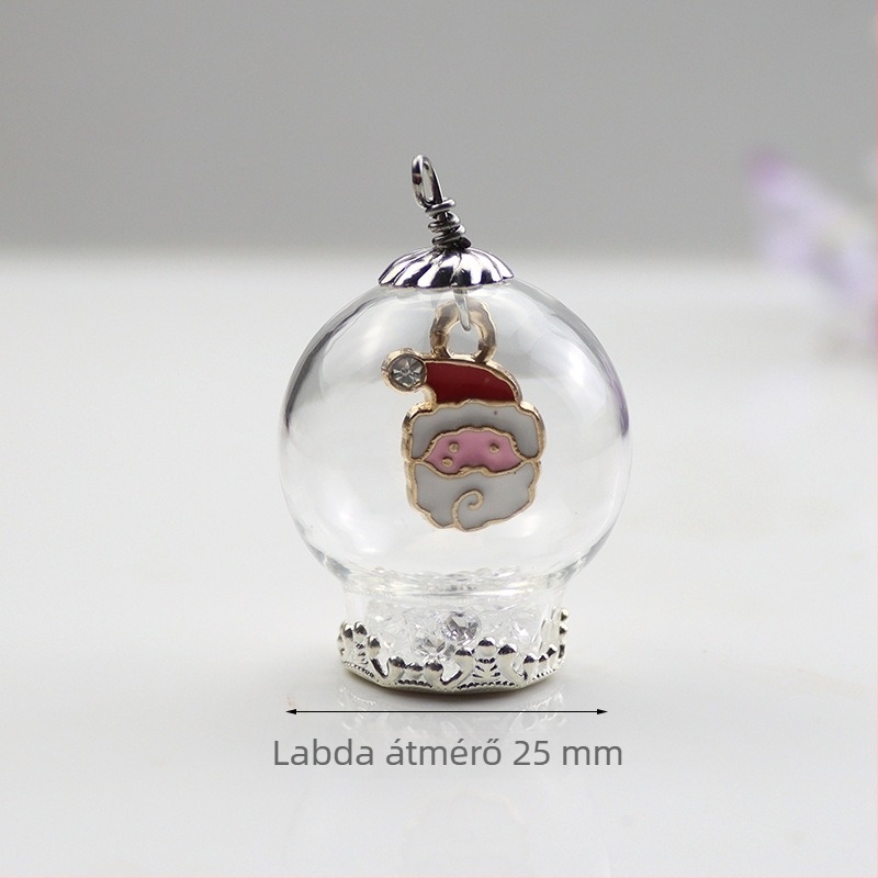 Kulcstartó medál Mikulás- és hóember-motívummal és karácsonyfával, üveg és lazurit anyagú, édes stílusú, ajándékhoz kész