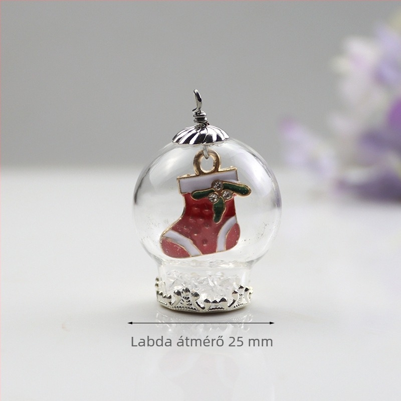 Kulcstartó medál Mikulás- és hóember-motívummal és karácsonyfával, üveg és lazurit anyagú, édes stílusú, ajándékhoz kész