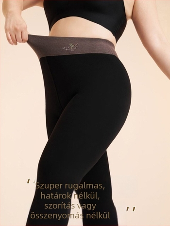 Fleece-béléssel készült, plus-size női leggings, fekete, magas derekú, rugalmas, karcsúsító, külső viselésre