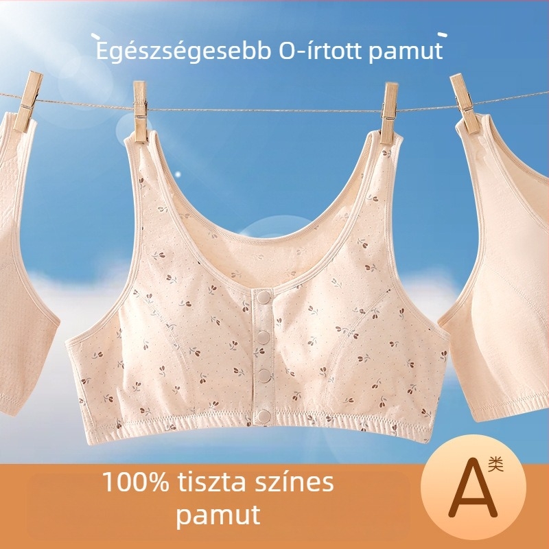 100% pamut melltartó-vest idős nőknek, elől gombos zárás, teljes kosár, vékony formázott kosarak