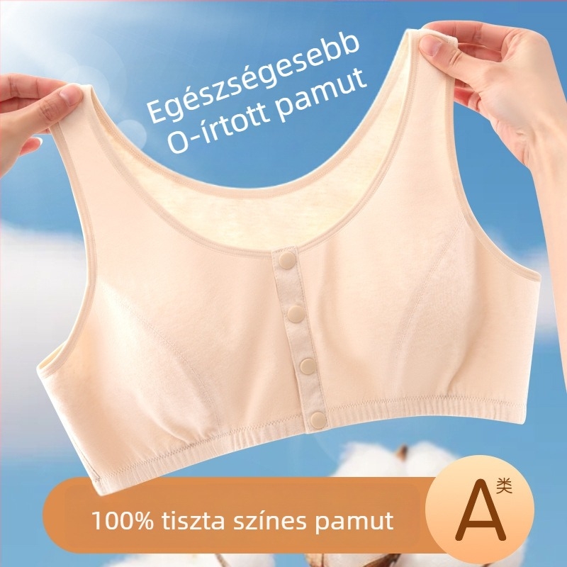 100% pamut melltartó-vest idős nőknek, elől gombos zárás, teljes kosár, vékony formázott kosarak