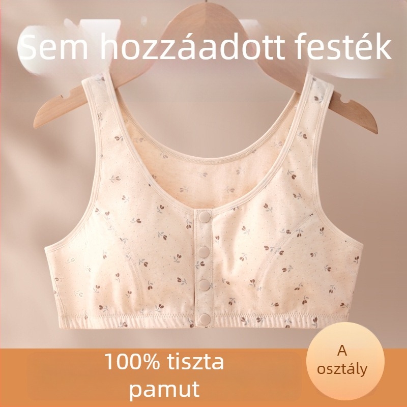 100% pamut melltartó-vest idős nőknek, elől gombos zárás, teljes kosár, vékony formázott kosarak