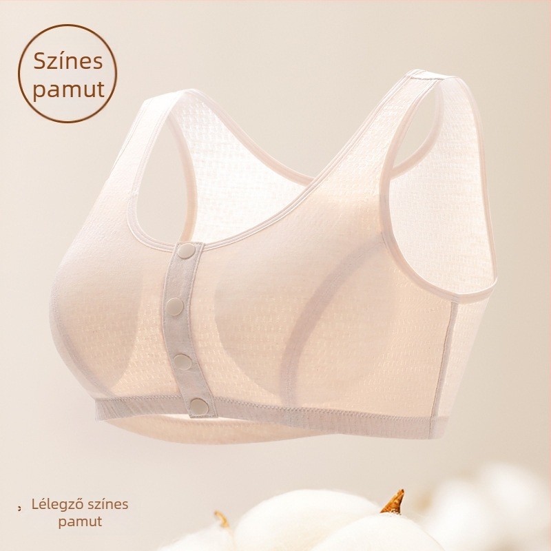 100% pamut melltartó-vest idős nőknek, elől gombos zárás, teljes kosár, vékony formázott kosarak