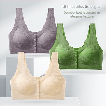 Pluszméretű kínai stílusú relief jacquard melltartó-vest előre záródó, vezeték nélküli, varrás nélküli idős nőknek