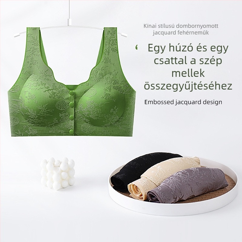 Pluszméretű kínai stílusú relief jacquard melltartó-vest előre záródó, vezeték nélküli, varrás nélküli idős nőknek