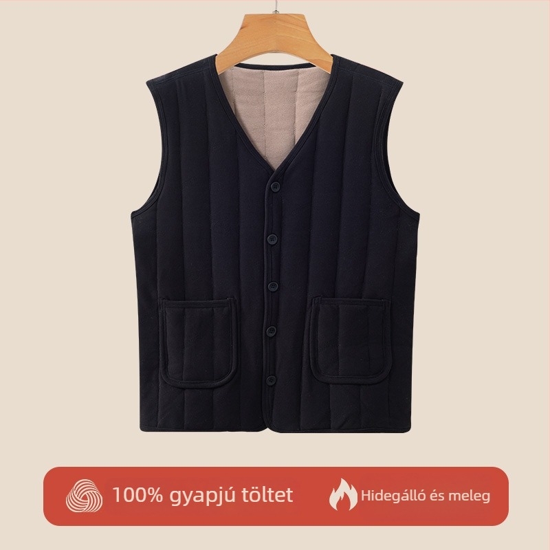 Gyapjú mellény fleece-béléssel, téli vastag meleg, középkorú és idős személyek számára
