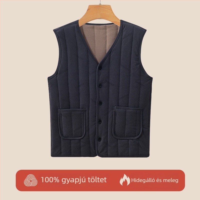 Gyapjú mellény fleece-béléssel, téli vastag meleg, középkorú és idős személyek számára