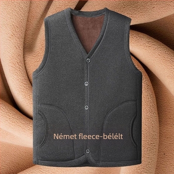 Férfi meleg mellény plüss bélésű, V-nyakú, quiltolt, oldalsó zsebek