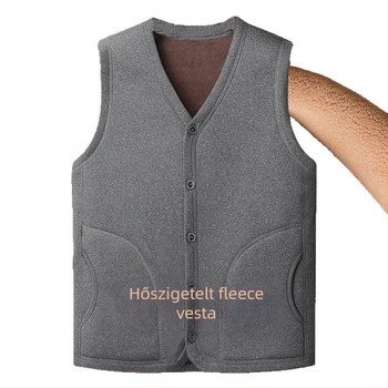 Férfi meleg mellény plüss bélésű, V-nyakú, quiltolt, oldalsó zsebek
