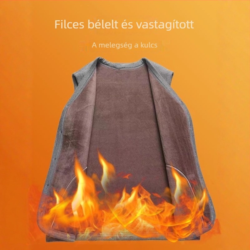 Férfi meleg mellény plüss bélésű, V-nyakú, quiltolt, oldalsó zsebek