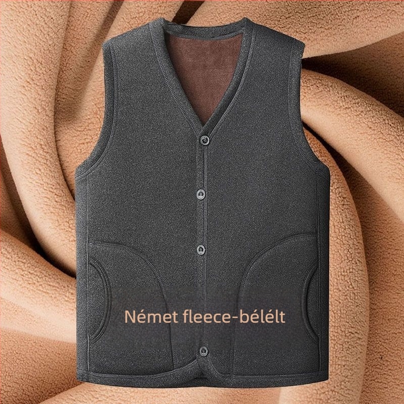 Férfi meleg mellény plüss bélésű, V-nyakú, quiltolt, oldalsó zsebek