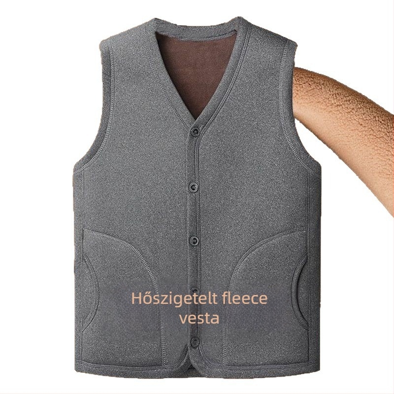 Férfi meleg mellény plüss bélésű, V-nyakú, quiltolt, oldalsó zsebek
