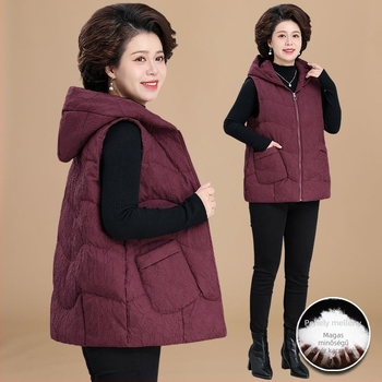 Női téli tollmellény, polo gallérral, Chenille anyag Spandex-szel, töltet: kacsa toll, hossz 50–65 cm