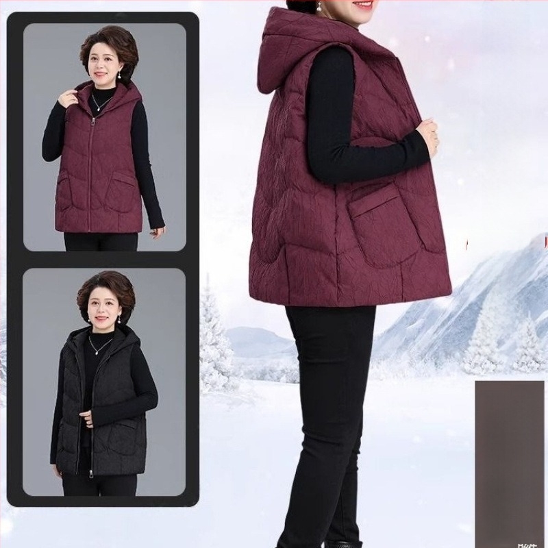 Női téli tollmellény, polo gallérral, Chenille anyag Spandex-szel, töltet: kacsa toll, hossz 50–65 cm
