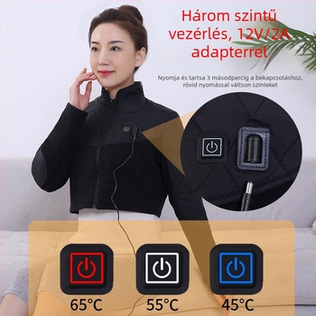 Elektromos melegítő vállöv szénfűtőkábellel, 12V, 24W, 45–65°C, háromfokozatú hőmérsékletszabályozás