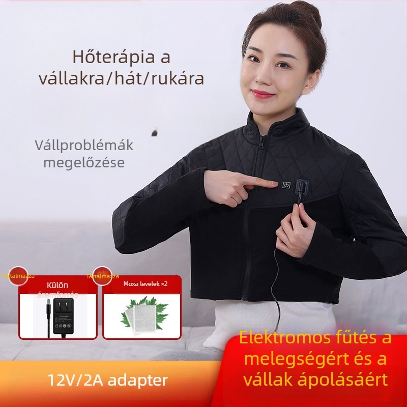 Elektromos melegítő vállöv szénfűtőkábellel, 12V, 24W, 45–65°C, háromfokozatú hőmérsékletszabályozás