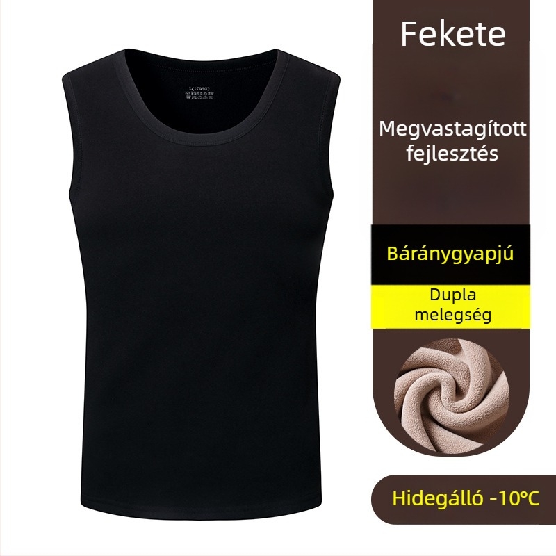 Téli férfi meleg mellény fleece-beléssel, vastag, ujjatlan, alapréteg felső