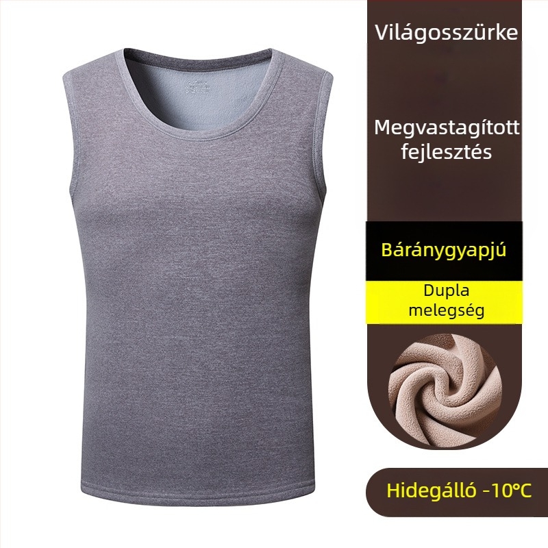 Téli férfi meleg mellény fleece-beléssel, vastag, ujjatlan, alapréteg felső