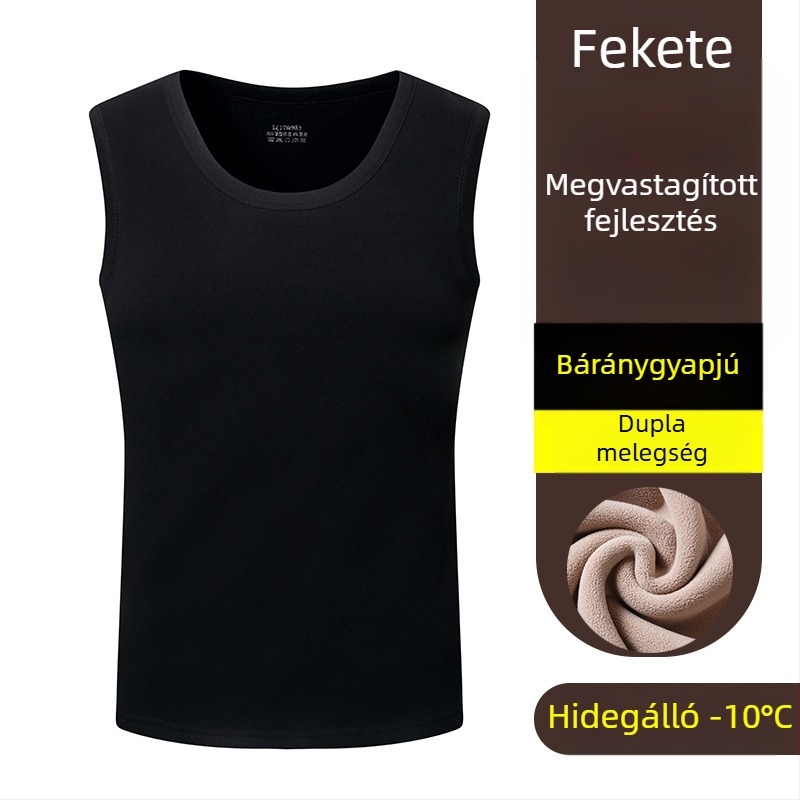 Téli férfi meleg mellény fleece-beléssel, vastag, ujjatlan, alapréteg felső