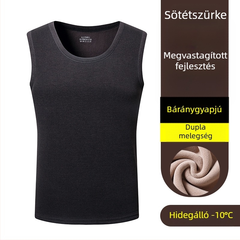 Téli férfi meleg mellény fleece-beléssel, vastag, ujjatlan, alapréteg felső