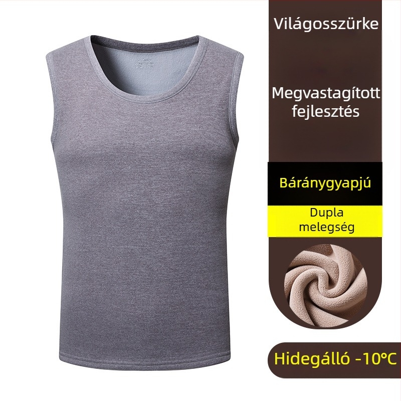Téli férfi meleg mellény fleece-beléssel, vastag, ujjatlan, alapréteg felső