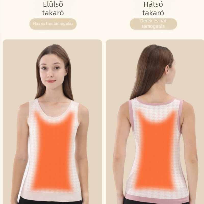 Női gyapjú-selyem patch termo mellény, háromrétegű béléses, V-nyakú, applikációval