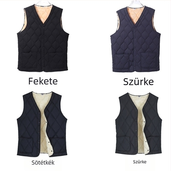 Férfi pamut bélelt mellény fleece béléssel, vastag, nagy méret