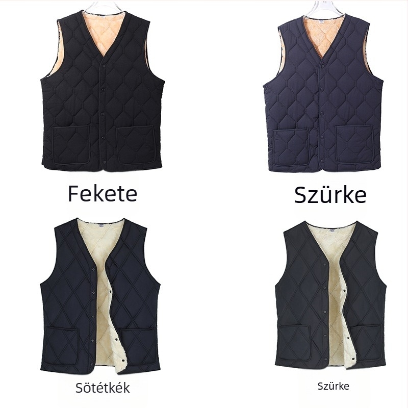 Férfi pamut bélelt mellény fleece béléssel, vastag, nagy méret