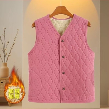 Őszi–téli Derong bársonyos mellény fleece bélés, vastag és meleg, V-nyakú, csíkos/kockás mintázat, közepes hossz 50–65 cm