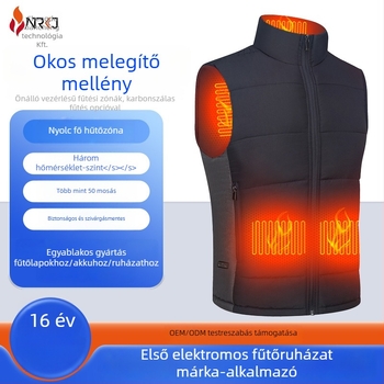 Felnőtteknek szánt elektromos fűtéses mellény állítható gallérral, pamut töltettel, poliészter külső anyaggal, egyenes szabású, szabadtéri szabadidőhöz