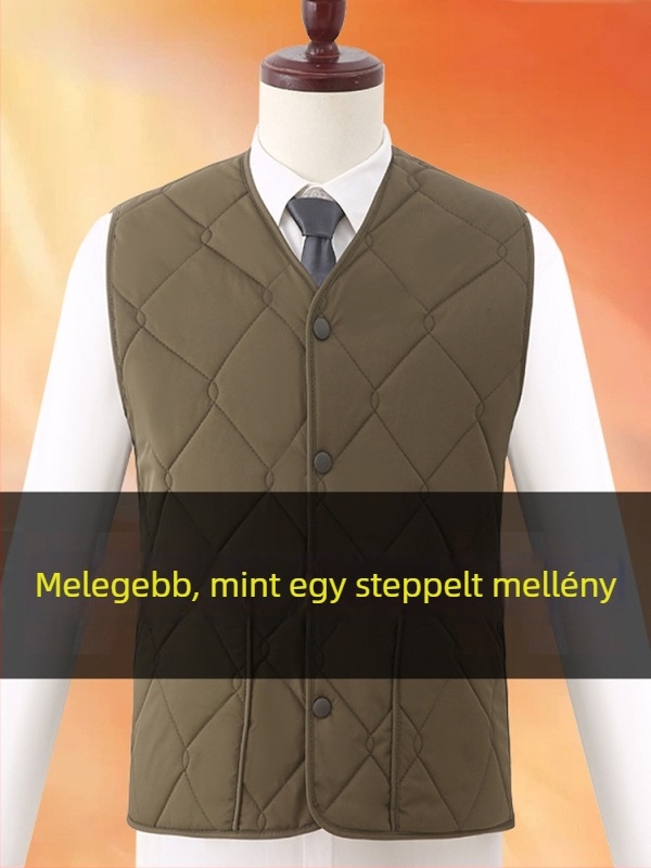 Férfi pamut mellény fleece-betéttel ősz-téli szezonra, testhez álló szabás, meleg alsó réteg