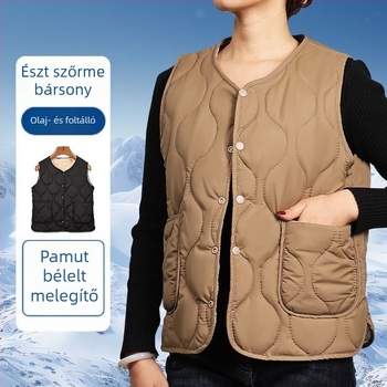 Női ujjatlan mellény fleece béléssel, V-nyakú, rayon anyag, poliészter töltet
