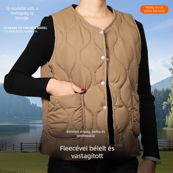 Női ujjatlan mellény fleece béléssel, V-nyakú, rayon anyag, poliészter töltet